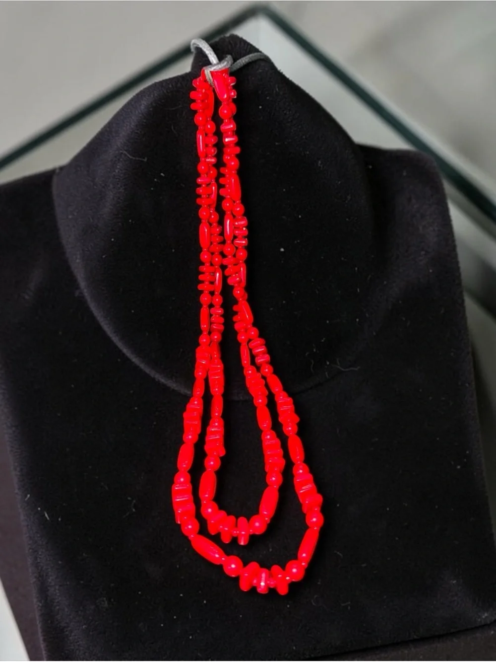 Vintage Red Faux Coral Beaded Statement Necklace Long 47” Continuous Loop